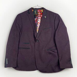 Au Noir Jacket burgundy Paisley AOP Sports Coat Casual Blazer 46R Neon Color **